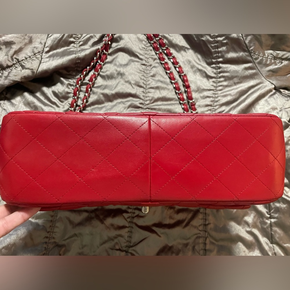 Authentic CHANEL Lipstick Red Leather Jumbo Double Flap Bag SHW RARE - Picture 8 of 12